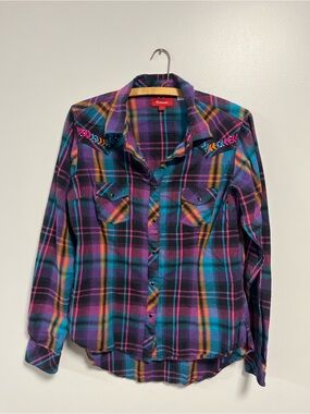 PANHANDLE Slim Plaid Western Shirt Size Medium.